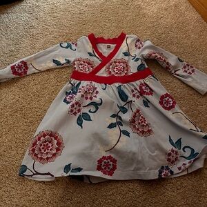 Red blue and green flower tea collection dress.